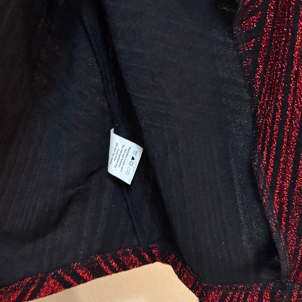 Allegra K Red & Black Sparkly Stripe Holiday Open Waterfall Cardigan NWOT - Picture 9 of 15